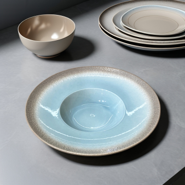 11 Inch Wide Edge Ceramics Plate Kiln Blue Porcelain Dinner Charger Plate for Home & Hotel Decor