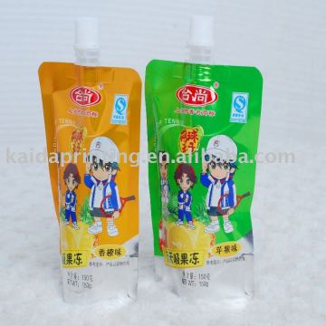 jelly doypack plastic bag with spout and cap, high quality print,excellent properties of tenacity and dart-impact strength