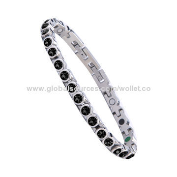 Fashionable Black CZ Stone Magnetic Bracelet, Made of Stainless Steel, Healthcare