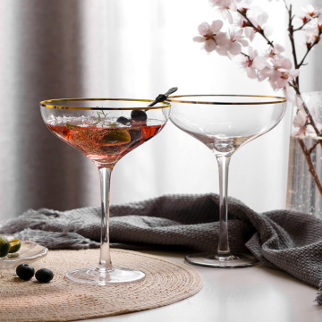 Factory Wholesale Modern Luxury Handmade Crystal Glass Goblet Gold Rimmed Martini Glasses