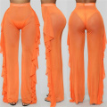 Women's Sheer Mesh Ruffle Pants