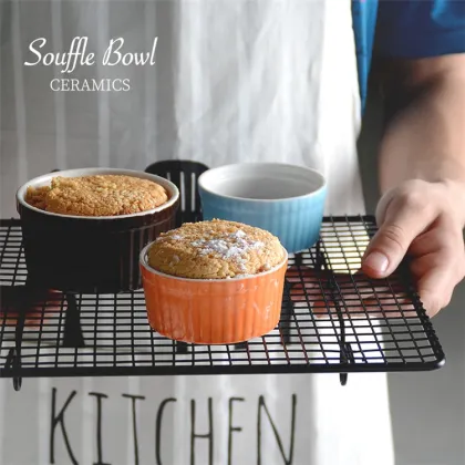 Nordic Pudding Mould Souffle Bowl Set - Nonstick White Ceramic Bakeware