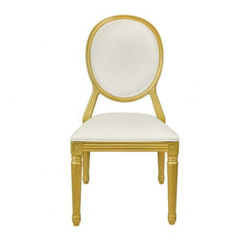 Gold Resin Louis Pop Wedding Event Chair with White Vinyl Cushions for Hotel Banquet Dining