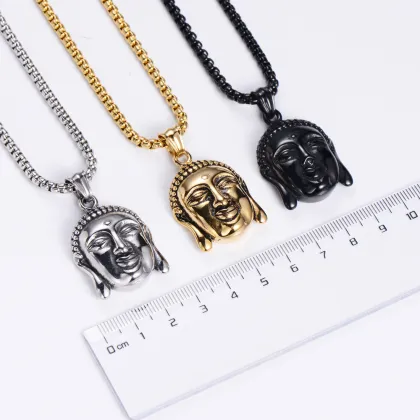 Stainless Steel Religious Jewelry: Explore Black, Silver, and Gold Buddha Pendant Necklaces
