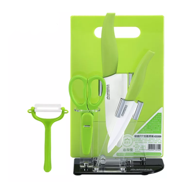 MIDDIA 6pcs Ceramic Kitchen Chef Knife Peeler Scissors Set With Knife Block and Cutting Board