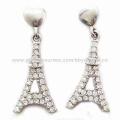 Torre Eiffel projeta elegante placa Strass prata brincos para mulheres