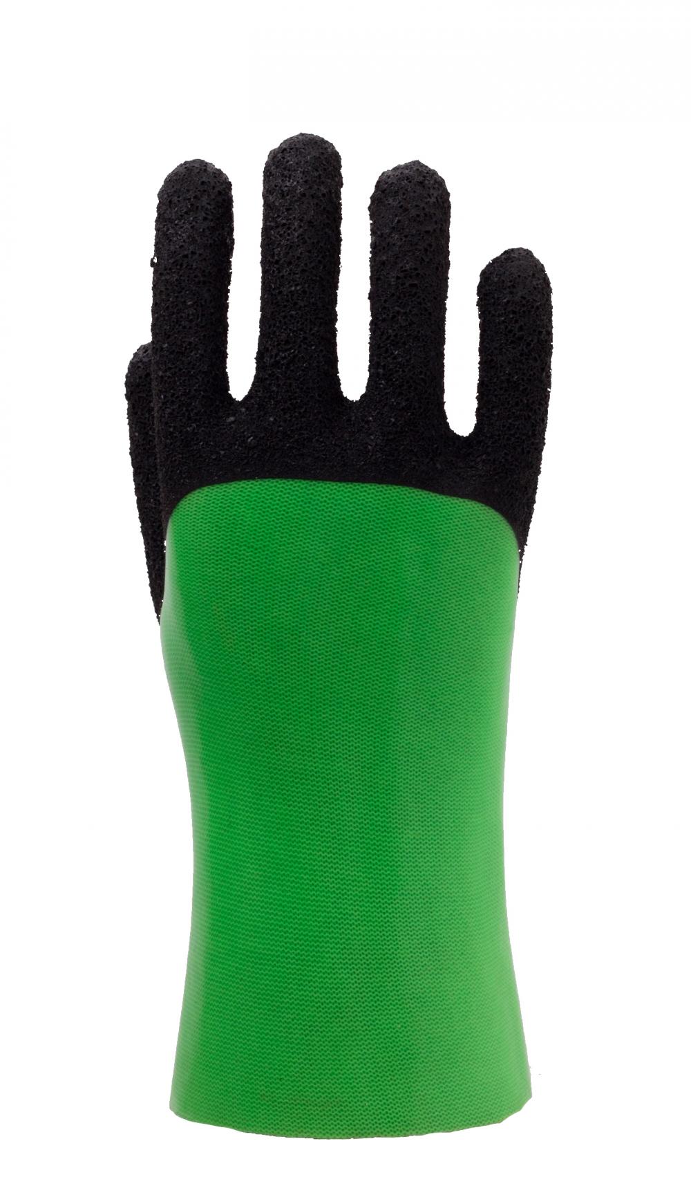 Флуоресцентные перчатки GreenPVC. Отделка из черной пены