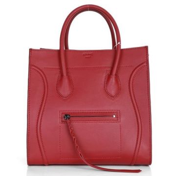 Phantom Red Original Leather 11.8 * 11.1 * 9.5 Inch Celine Square Bag With Black Hardware