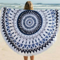 Large custom printed circle beach towel with tassels