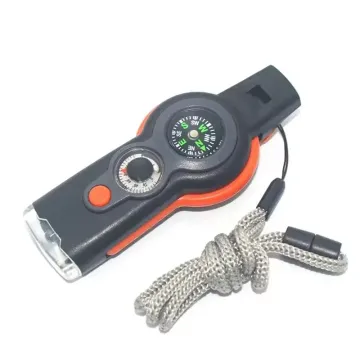 Factory Price 7 in 1 Survival Whistle with Camping Thermometer LED Light Magnifier Tools Whistle