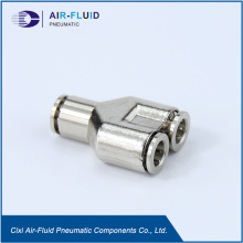 Aire-Fluid Brass Nickel-Plated Igual Y Push al conector.