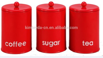 set of 3 sugar coffee tea canister in red