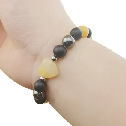 Natural Yellow Jade Heart Bracelet: Handmade Elastic Friendship Jewelry