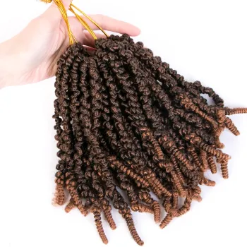 10 Pcs 8 inch 15 Roots Synthetic Braiding Hair Extensions Ombre color Black Brown Crochet Hair Curly Pre-twisted Braids