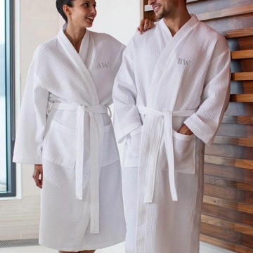 custom embroidery white women waffle spa bathrobe