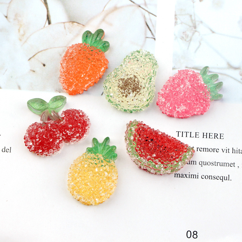 10Pcs/lot Resin Cabochon Cherry Strawberry Pineapple Fruits Diamond Flatback Cabochons for Hairpin Accessories DIY Scrapbooking