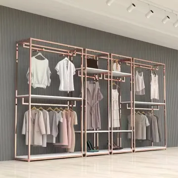 Customizable High End Stainless Steel Rose Gold Standing Clothes Rack