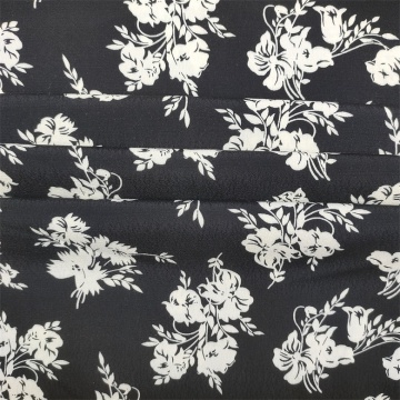 Tissu Crêpe Rayonne Tissé Tissus Floraux Blancs Noirs