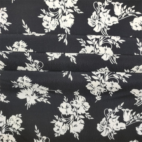 Tessuto Crepe Rayon Tessuto Tessuto Floreale Bianco Nero