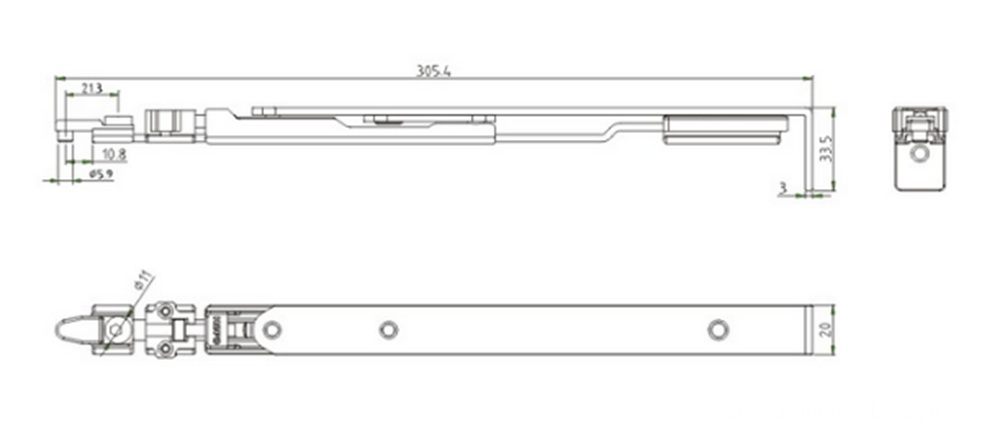 Stay Arm for Tilt and Turn Window Drawing