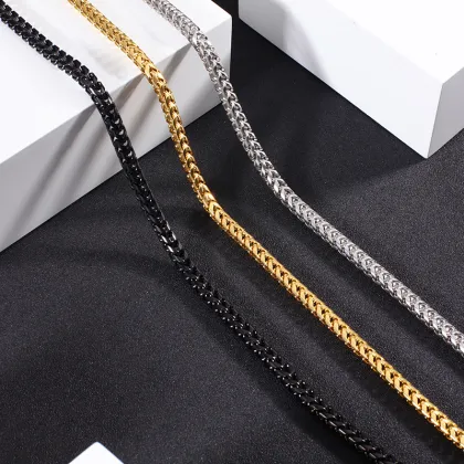 Hot Selling Stainless Steel Chopin Chain Necklace Jewelry with Gold Plating and Wheat Design