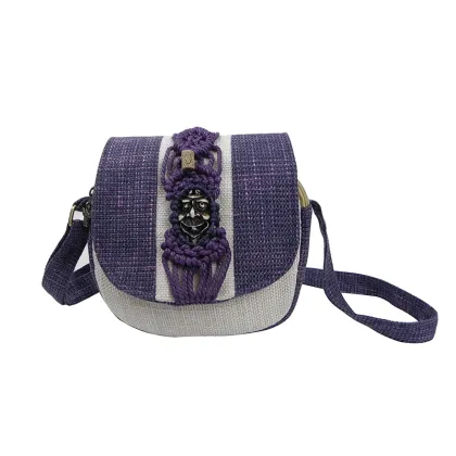 Handmade Woven Linen Peking Opera Mask Crossbody Bag