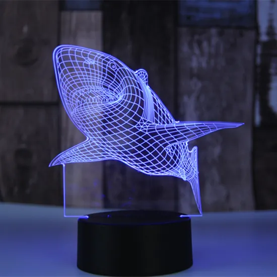 3D Shark Illusion Light - 7 Color Changing Desk Lamp for Bedroom and Children's Room