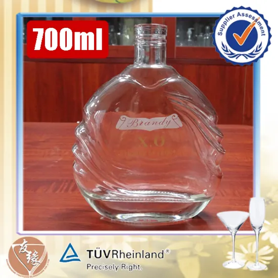 Brand new type liquor bottle heavy based super flint glass crystal clear 700ml xo cognac bottle