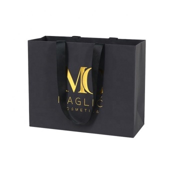Custom Luxury Beauty Gift Bag Packaging: Black Paper Thank You Gift Bags with Logo Print