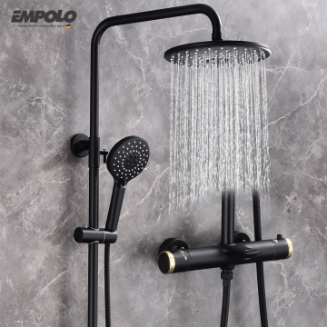 Modern Rainfall Thermostatic Control Bathroom Wall-Mounted Brass Tap Shower System