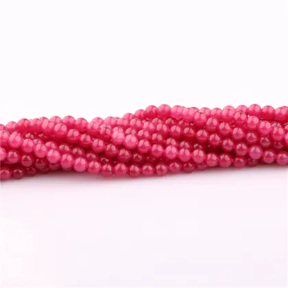 2018 wholesale natural stone round pink jade stone beads for jewellery making