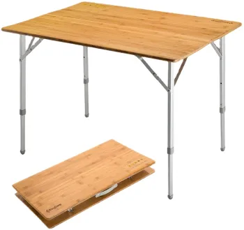 Portable Bamboo Folding Table for Camping - Hangrui Adjustable Height Camp Table for Travel