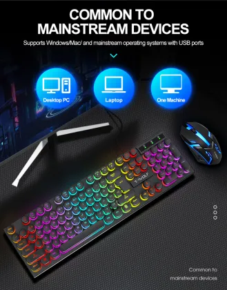 104 Keys USB Rainbow Backlight Game Keyboard with Mechanical Feel