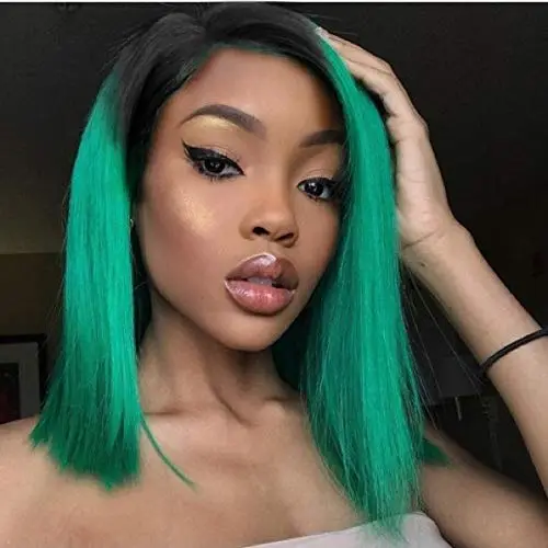 13x4 pre plucked ombre green lace front bob virgin human hair wigs, green color 4x4 lace closure human hair wig