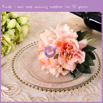 Wholesale Rose Antique Gold Plated Dinnerware Set Gold Rimmed Beaded China Dinner Charger Plates For Wedding