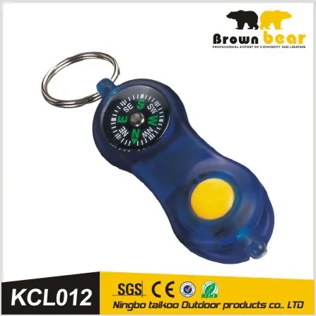 blue mini led light keychain with compass