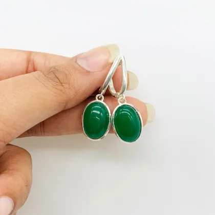 Natural Green Jade Pendant Earrings Jade Silver Earrings