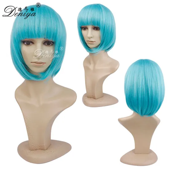100% High Quality Heat Resistant Fiber Blue Cosplay Wig Fashion Beautiful Christmas Party Wig