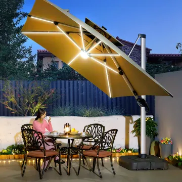 Uplion LED Light Garden Aluminum Parasol - Outdoor Waterproof Cantilever Umbrella for Patio