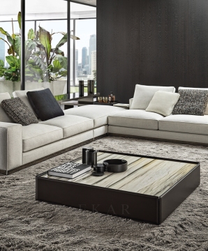 Modern Golden Travertine Square Stone Top Coffee Table Sale