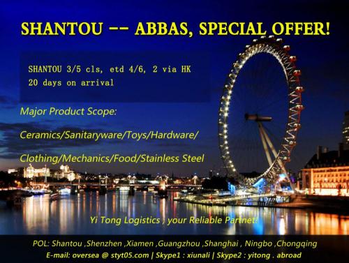 Mar de Shantou frete para Bandar Abbas