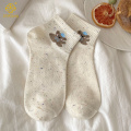 Teddy Bear Dot Yarn Short Socks 통기성 보트 양말의 한국어 버전
