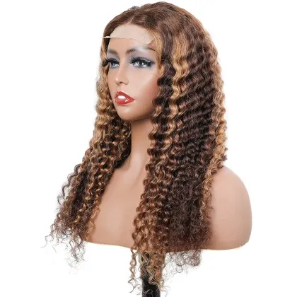 Uniky 13x4 HD Lace Brown Highlight Wig,Brown Blonde Highlights Deep Wave Lace Front Wig