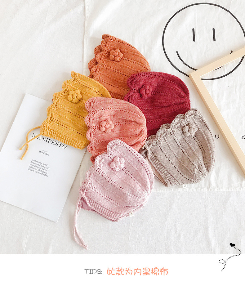 Baby hat autumn and winter Korean version of male baby princess floret edge fisherman hat children knitting court hat (9)