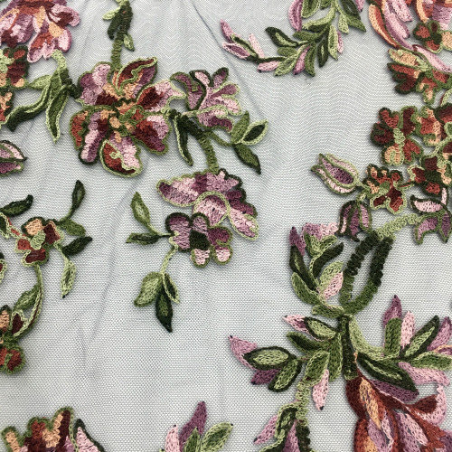 Multicolor Rayon Yarn Embroidery On Nylon Mesh