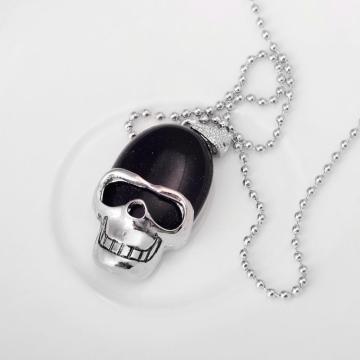 Blue Goldstone Skull Gemstone Pendant Necklace with Silver chain