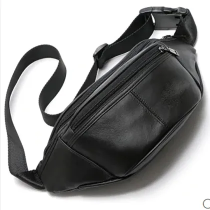 Unisex Black Pu leather Fanny Pack Waist Bag