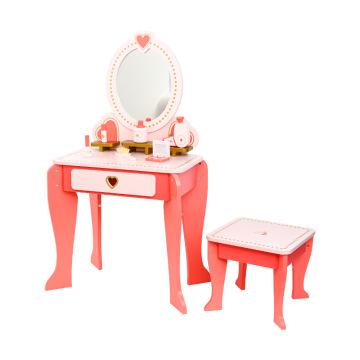 Wooden Pink Princess Toy Makeup Set with Dressing Table and Mirror: Perfect Kids' Vanity for Imaginative Play