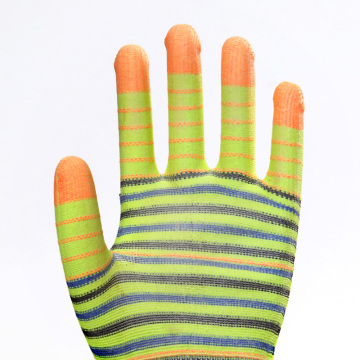 Striped Multicolor Polyester PU Work Protective Gloves