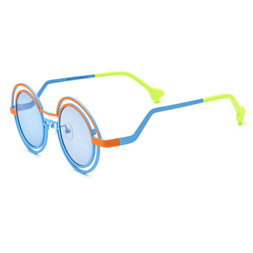 Color Blocking Round Titanium Sunglasses